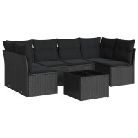 vidaXL 7-tlg. Garten-Sofagarnitur mit Kissen Schwarz Poly Rattan