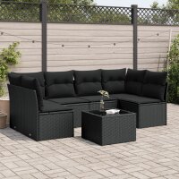 vidaXL 7-tlg. Garten-Sofagarnitur mit Kissen Schwarz Poly Rattan