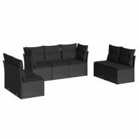 vidaXL 7-tlg. Garten-Sofagarnitur mit Kissen Schwarz Poly Rattan