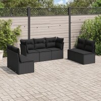 vidaXL 7-tlg. Garten-Sofagarnitur mit Kissen Schwarz Poly Rattan