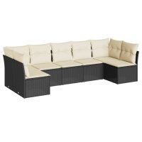 vidaXL 7-tlg. Garten-Sofagarnitur mit Kissen Schwarz Poly...