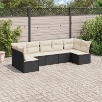 vidaXL 7-tlg. Garten-Sofagarnitur mit Kissen Schwarz Poly...