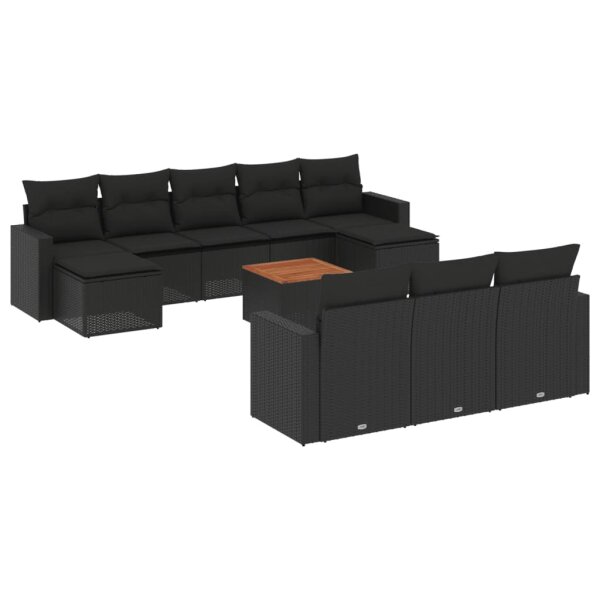 vidaXL 11-tlg. Garten-Sofagarnitur mit Kissen Schwarz Poly Rattan