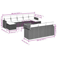 vidaXL 11-tlg. Garten-Sofagarnitur mit Kissen Schwarz Poly Rattan