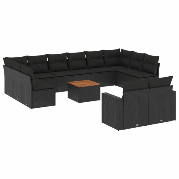 vidaXL 13-tlg. Garten-Sofagarnitur mit Kissen Schwarz Poly Rattan