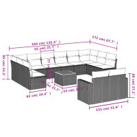 vidaXL 13-tlg. Garten-Sofagarnitur mit Kissen Schwarz Poly Rattan