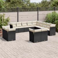 vidaXL 13-tlg. Garten-Sofagarnitur mit Kissen Schwarz Poly Rattan