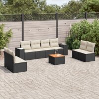 vidaXL 9-tlg. Garten-Sofagarnitur mit Kissen Schwarz Poly...