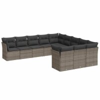 vidaXL 11-tlg. Garten-Sofagarnitur mit Kissen Grau Poly...