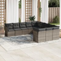 vidaXL 11-tlg. Garten-Sofagarnitur mit Kissen Grau Poly...