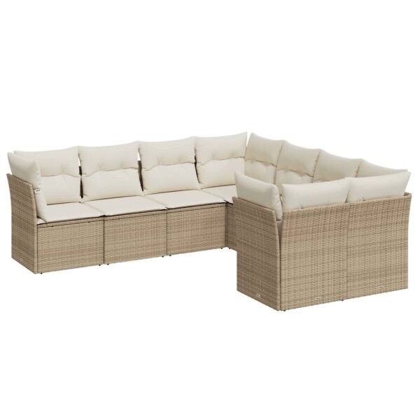 vidaXL 8-tlg. Garten-Sofagarnitur mit Kissen Beige Poly Rattan