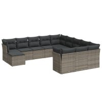 vidaXL 12-tlg. Garten-Sofagarnitur mit Kissen Grau Poly...