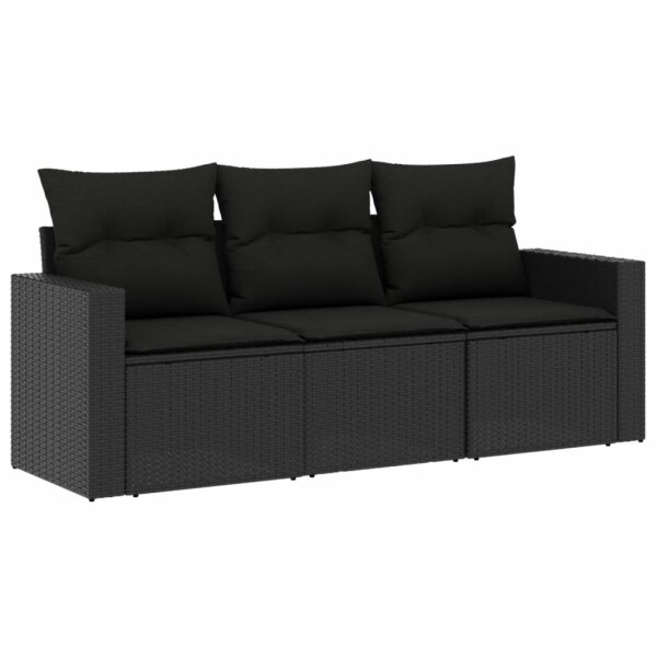 vidaXL 3-tlg. Garten-Sofagarnitur mit Kissen Schwarz Poly Rattan