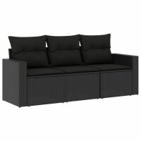 vidaXL 3-tlg. Garten-Sofagarnitur mit Kissen Schwarz Poly...