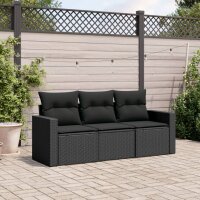 vidaXL 3-tlg. Garten-Sofagarnitur mit Kissen Schwarz Poly...