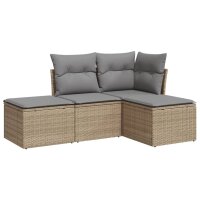 vidaXL 4-tlg. Garten-Sofagarnitur mit Kissen Beige Poly...