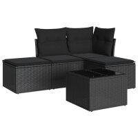 vidaXL 5-tlg. Garten-Sofagarnitur mit Kissen Schwarz Poly Rattan