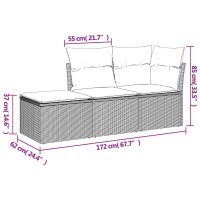 vidaXL 3-tlg. Garten-Sofagarnitur mit Kissen Schwarz Poly Rattan