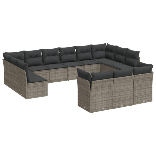 vidaXL 13-tlg. Garten-Sofagarnitur mit Kissen Grau Poly Rattan