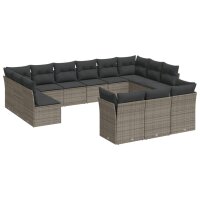 vidaXL 13-tlg. Garten-Sofagarnitur mit Kissen Grau Poly...