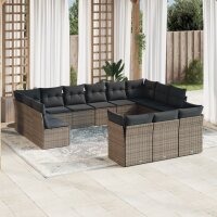 vidaXL 13-tlg. Garten-Sofagarnitur mit Kissen Grau Poly...