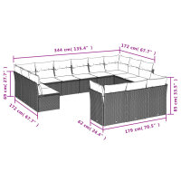 vidaXL 13-tlg. Garten-Sofagarnitur mit Kissen Grau Poly Rattan