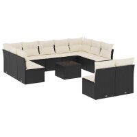 vidaXL 12-tlg. Garten-Sofagarnitur mit Kissen Schwarz Poly Rattan