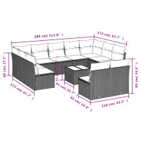 vidaXL 12-tlg. Garten-Sofagarnitur mit Kissen Schwarz Poly Rattan