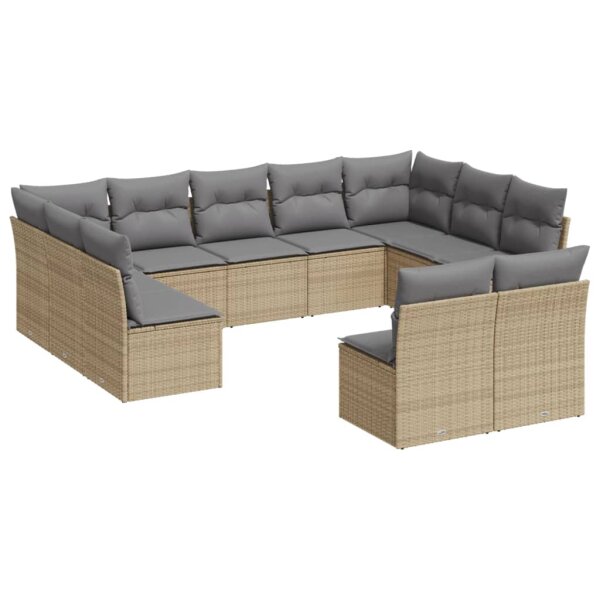 vidaXL 11-tlg. Garten-Sofagarnitur mit Kissen Beige Poly Rattan