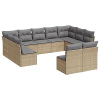 vidaXL 11-tlg. Garten-Sofagarnitur mit Kissen Beige Poly...