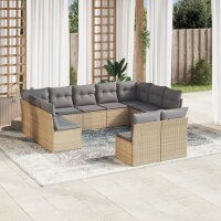 vidaXL 11-tlg. Garten-Sofagarnitur mit Kissen Beige Poly...