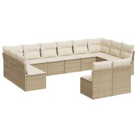 vidaXL 12-tlg. Garten-Sofagarnitur mit Kissen Beige Poly...