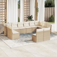 vidaXL 12-tlg. Garten-Sofagarnitur mit Kissen Beige Poly...