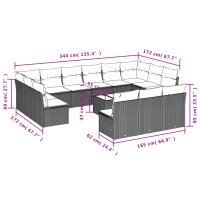 vidaXL 14-tlg. Garten-Sofagarnitur mit Kissen Schwarz Poly Rattan