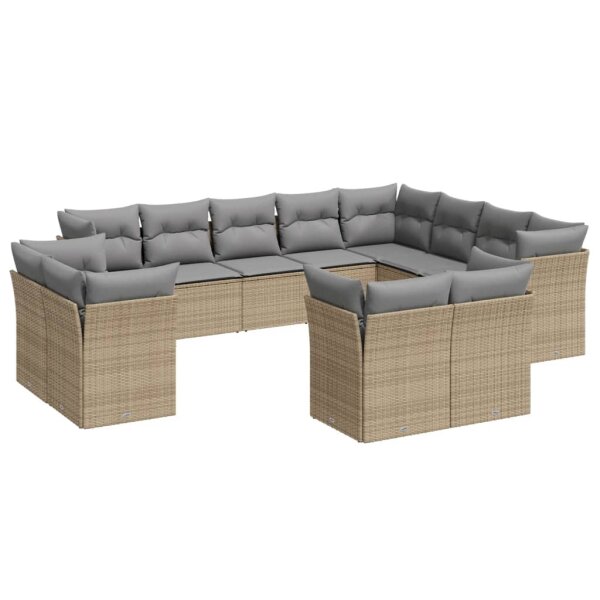 vidaXL 12-tlg. Garten-Sofagarnitur mit Kissen Beige Poly Rattan