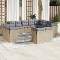 vidaXL 12-tlg. Garten-Sofagarnitur mit Kissen Beige Poly...