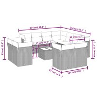 vidaXL 12-tlg. Garten-Sofagarnitur mit Kissen Schwarz Poly Rattan