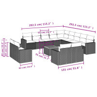 vidaXL 14-tlg. Garten-Sofagarnitur mit Kissen Schwarz Poly Rattan