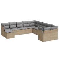 vidaXL 11-tlg. Garten-Sofagarnitur mit Kissen Beige Poly...