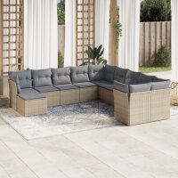 vidaXL 11-tlg. Garten-Sofagarnitur mit Kissen Beige Poly...