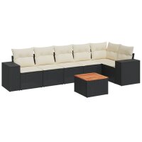 vidaXL 7-tlg. Garten-Sofagarnitur mit Kissen Schwarz Poly Rattan