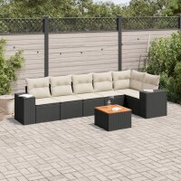 vidaXL 7-tlg. Garten-Sofagarnitur mit Kissen Schwarz Poly Rattan