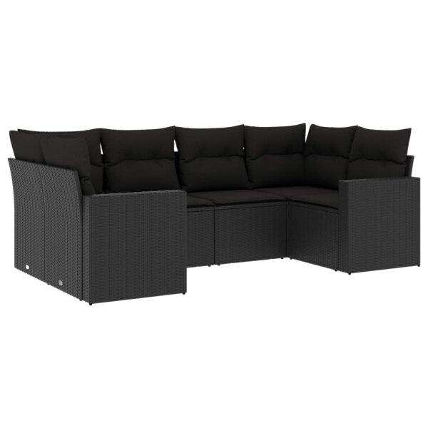 vidaXL 6-tlg. Garten-Sofagarnitur mit Kissen Schwarz Poly Rattan