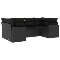 vidaXL 6-tlg. Garten-Sofagarnitur mit Kissen Schwarz Poly...