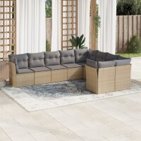 vidaXL 9-tlg. Garten-Sofagarnitur mit Kissen Beige Poly Rattan