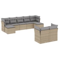 vidaXL 9-tlg. Garten-Sofagarnitur mit Kissen Beige Poly Rattan