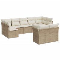 vidaXL 9-tlg. Garten-Sofagarnitur mit Kissen Beige Poly...