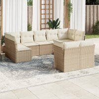 vidaXL 9-tlg. Garten-Sofagarnitur mit Kissen Beige Poly...