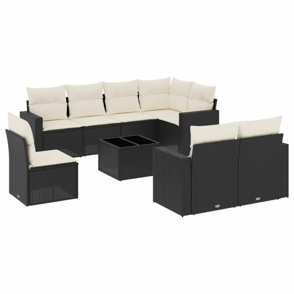 vidaXL 9-tlg. Garten-Sofagarnitur mit Kissen Schwarz Poly Rattan