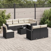 vidaXL 9-tlg. Garten-Sofagarnitur mit Kissen Schwarz Poly...